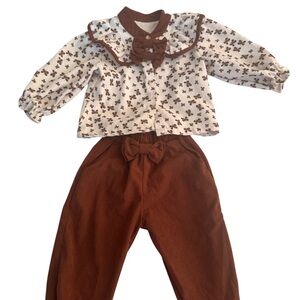 Brown and White Floral Baby Outfit